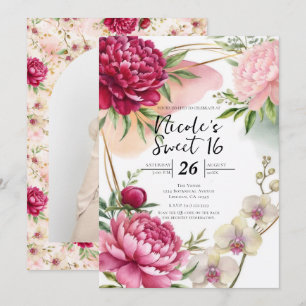 Convites Jardim de Peônia e Orquídea Floral Glam Sweet 16