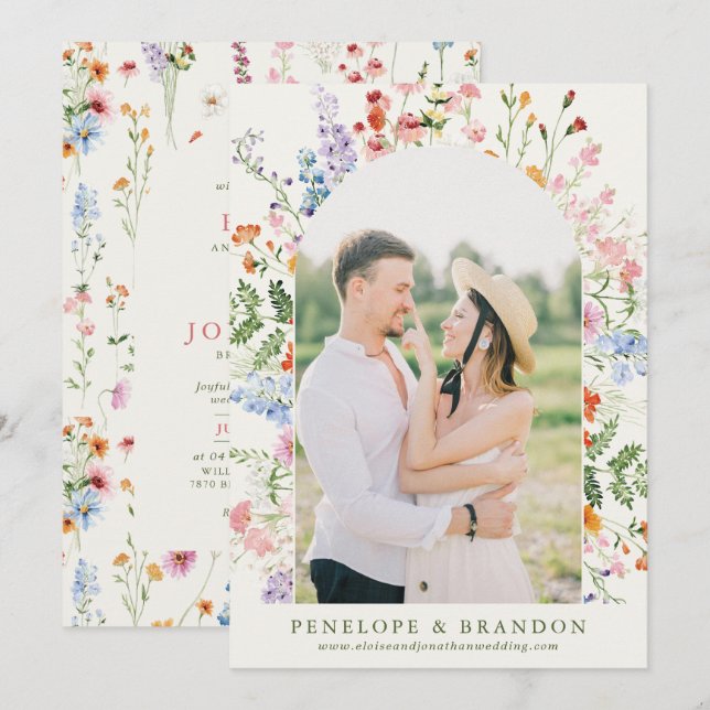 Convites Jardim de Primavera com Foto de Casamento de Flore (Frente/Verso)