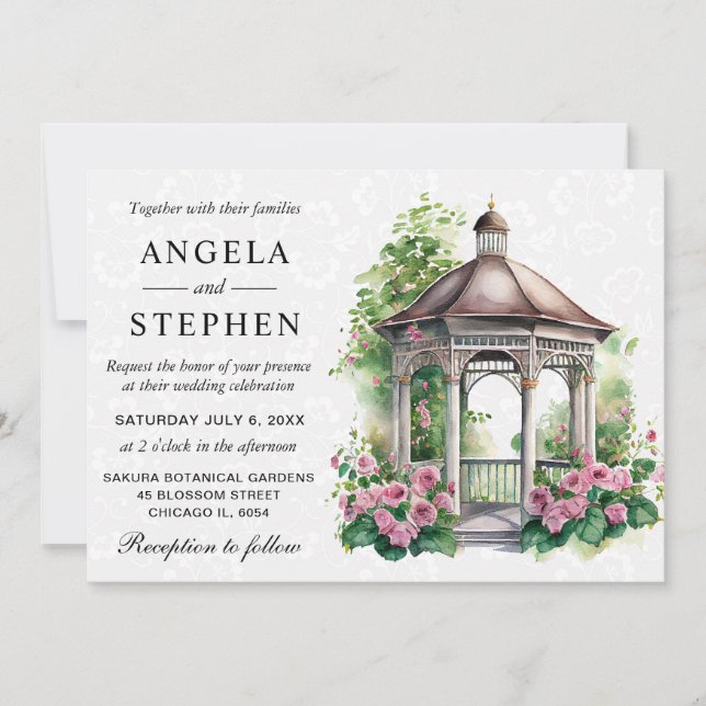 Convites Jardim de Primavera com Gazebo para Casamento em A (Frente)