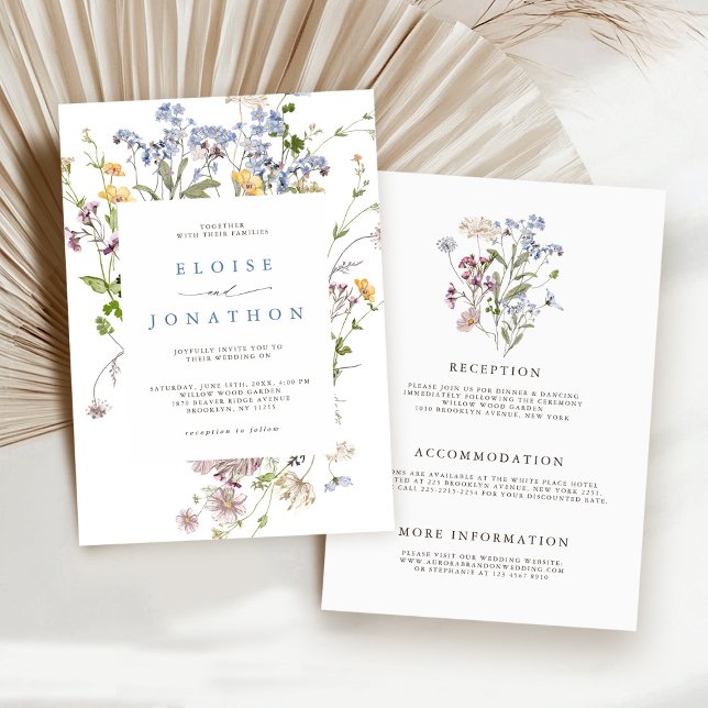 Convites Jardim de primavera Wildflower Tudo em Um Casament (Pretty Spring Wildflower Meadow Garden All in One Wedding Invitation)