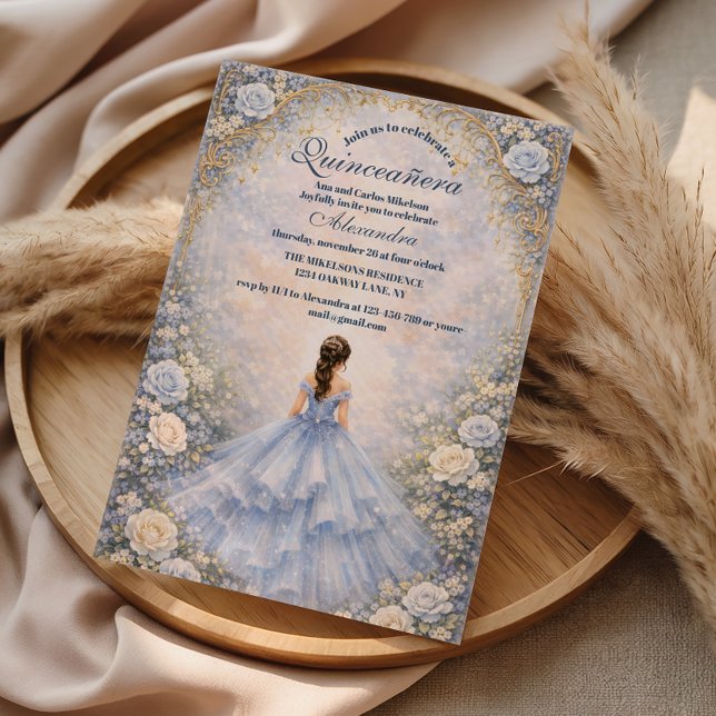 Convites Jardim de Rosas Azul Pó Quinceañera (Criador carregado)