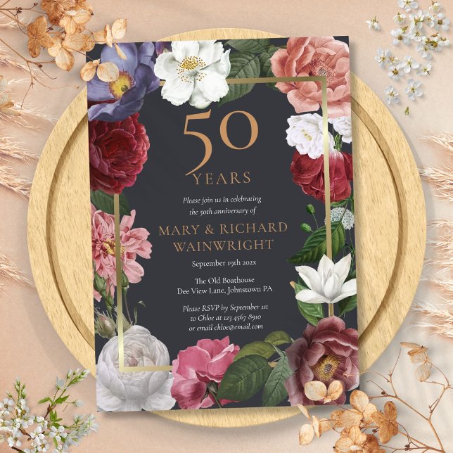 Convites Jardim de Rosas do 50º Aniversário de Bodas de Our (50th Golden Wedding Anniversary Rose Garden Invitation)