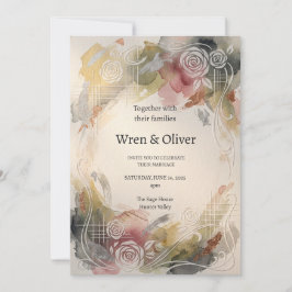 Convites Jardim de Rosas em Aquarela Casamento Art Déco