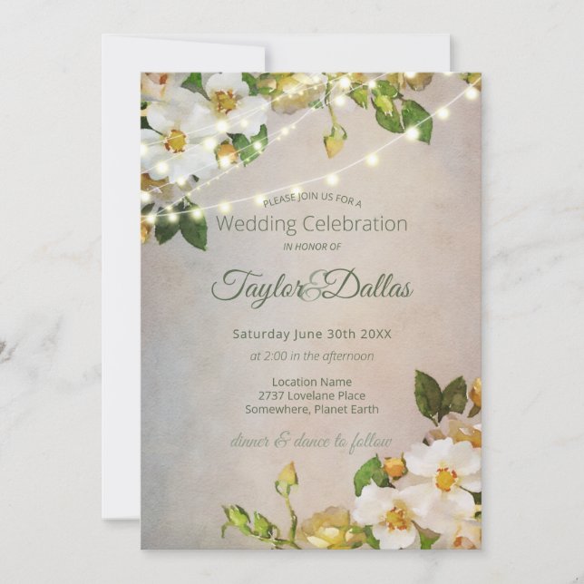 Convites Jardim de Rosas Marfim | Casamento Cor-de-Rosa (Frente)