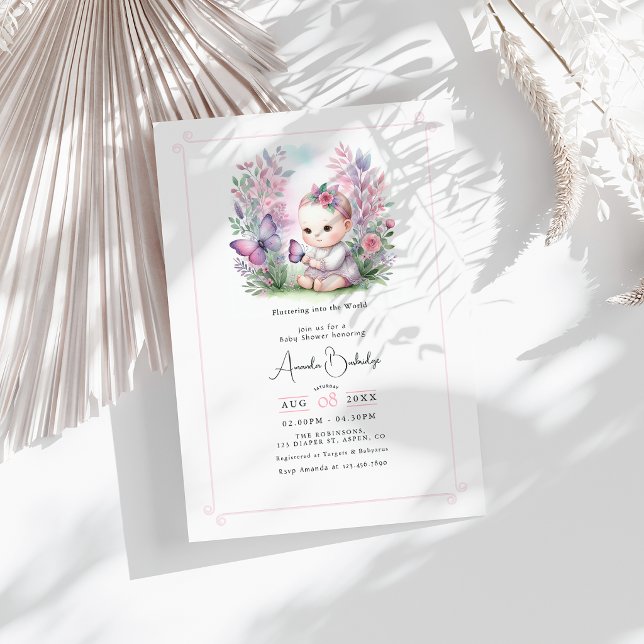 Convites Jardim Encantado Borboletas Amor Chá de Bebê (Enchanted Garden Flutter Love Baby Shower Invitation)