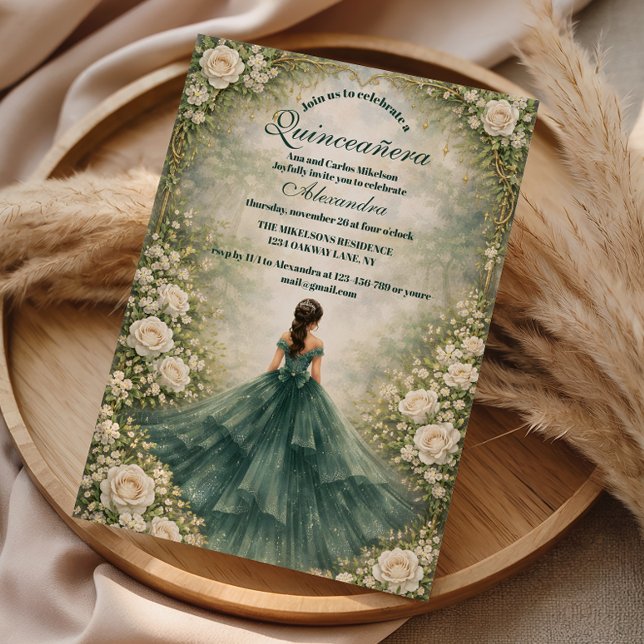 Convites Jardim Esmeralda Rosa Quinceañera (Criador carregado)