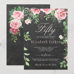 Convites Jardim Floral 50ª Festa de aniversário, Rosa, Chal