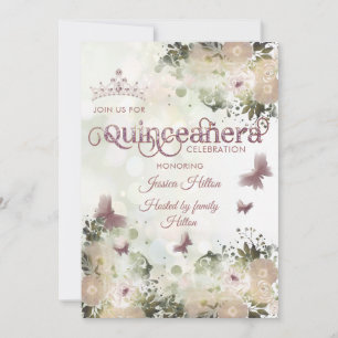 Convites Jardim floral borboleta elegante Quinceañera