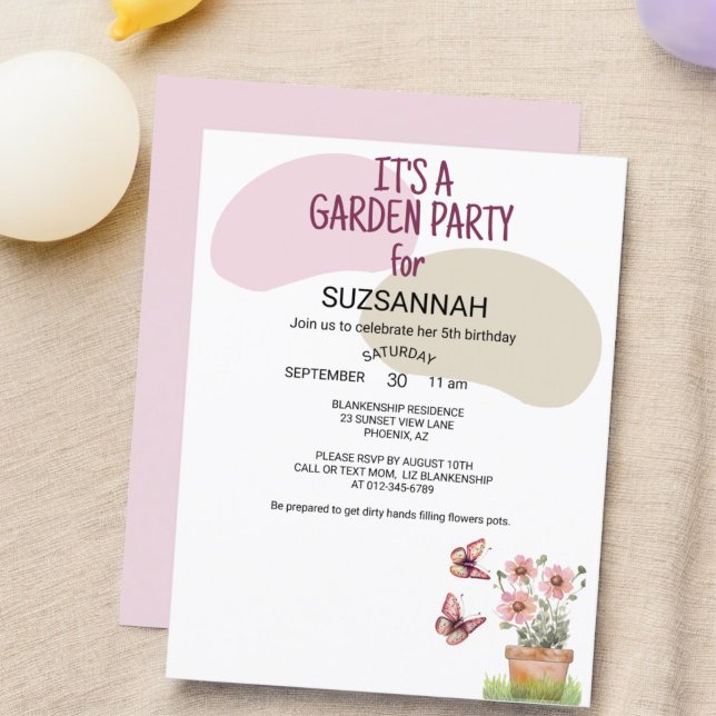 Convites Jardim Floral Borboletas Libélulas Aquarela (front and back garden party invitation template)