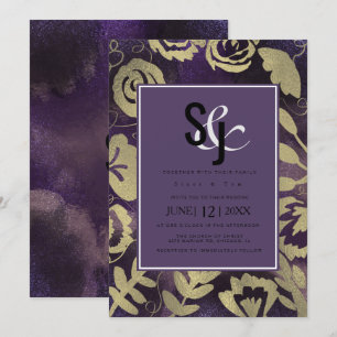 Convites Jardim Floral Botânico Rosa Dourado Roxo Casamento