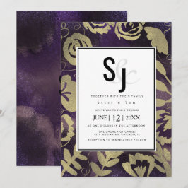 Convites Jardim Floral Botânico Rosa Dourado Roxo Casamento