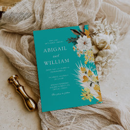 Convites Jardim Floral Botânico Sunshine Teal Casamento