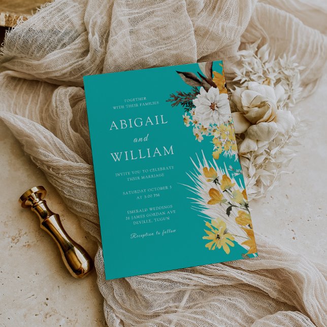 Convites Jardim Floral Botânico Sunshine Teal Casamento (Criador carregado)