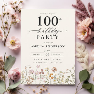 Convites Jardim Floral Caligrafia 100º Aniversário