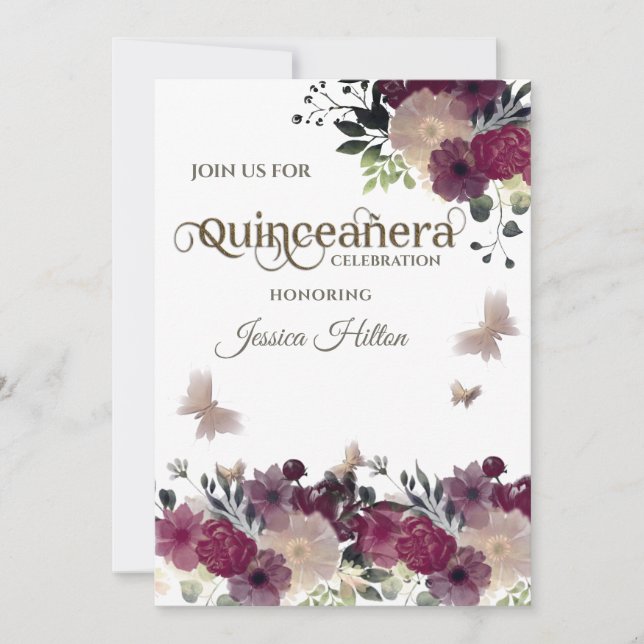 Convites Jardim floral de borboletas Quinceañera verde (Frente)