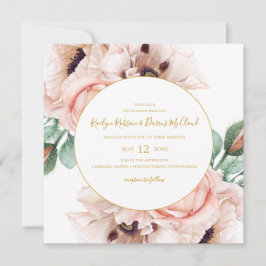 Convites Jardim Floral Elegante Blush | Casamento quadrado