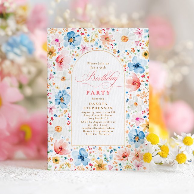 Convites Jardim Floral Elegante Florestal de Wildflower Ani (Wildflowers Birthday Invitation)