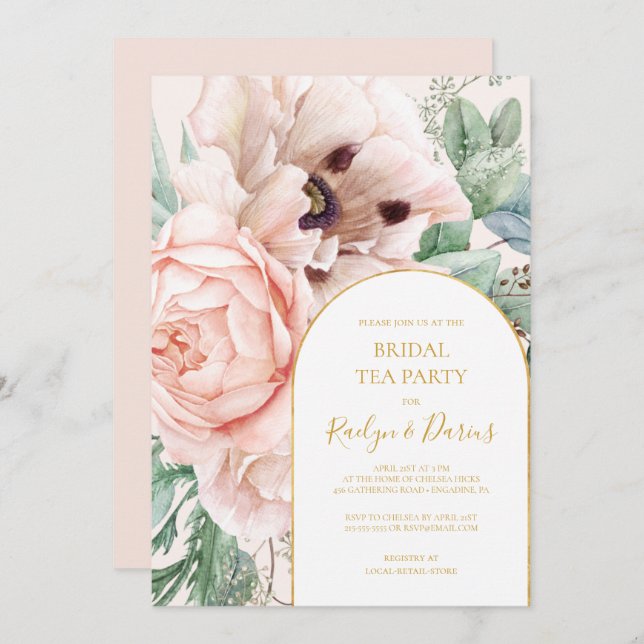 Convites Jardim Floral Elegante | Pastel Bridal Tea Party (Frente/Verso)