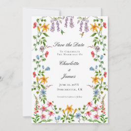 Convites Jardim Floral em Aquarela em Inglês Save the Date