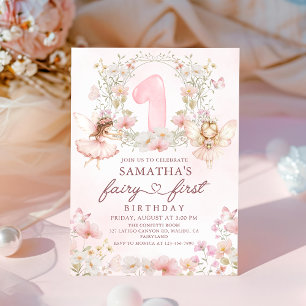 Convites Jardim Floral Rosa Fada Primeiro Aniversário