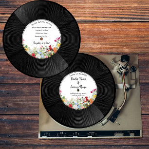 Convites Jardim Floral Vinil Música Disco Casamento Vintage
