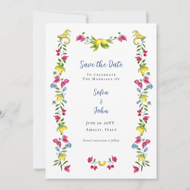 Convites Jardim Mediterrâneo Floral Save the Date (Frente)