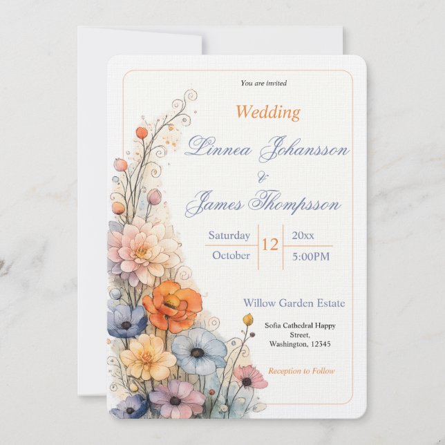 Convites Jardim Mínimo de Flores Silvestres Casamento de Fl (Frente)