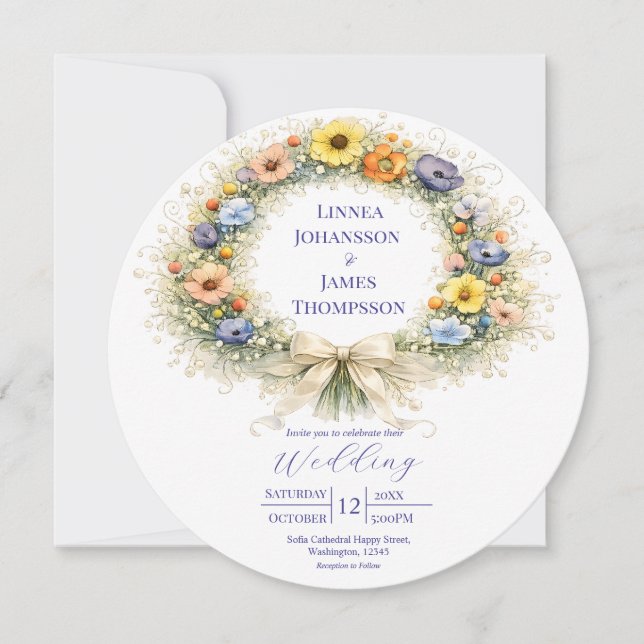 Convites Jardim Mínimo de Flores Silvestres Casamento Român (Frente)