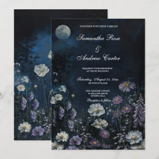 Convites Jardim Noturno de Casamento com Floral Escuro de D
