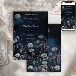 Convites Jardim Noturno de Casamento Floral Escuro com Deda