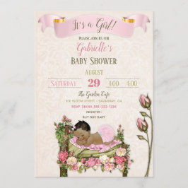 Convites Jardim Romântico Baby Shower Rosas Rosa Verde