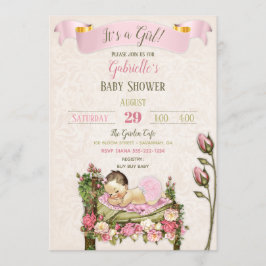 Convites Jardim Romântico Baby Shower Rosas Rosa Verde