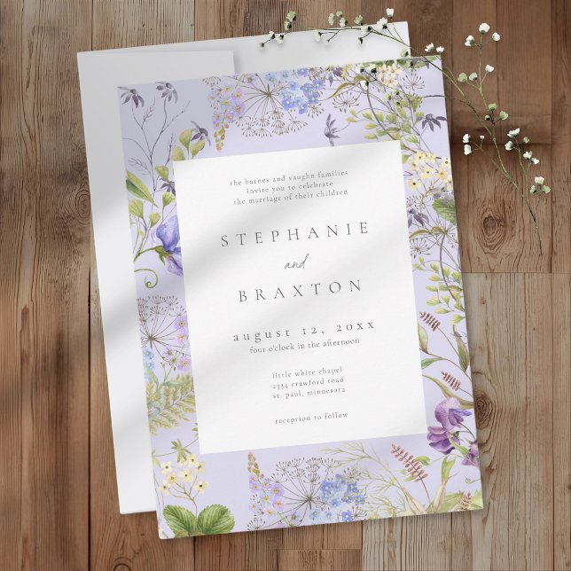 Convites Jardim Romântico de Flores Silvestres de Lavanda C (Lavender Wildflower Garden Romantic Wedding Invitation)