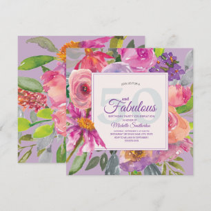 Convites Jardim Roxo Rosa Floral 50 e Fabuloso