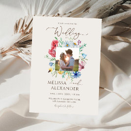 Convites Jardim selvagem boêmio floral foto casamento bege