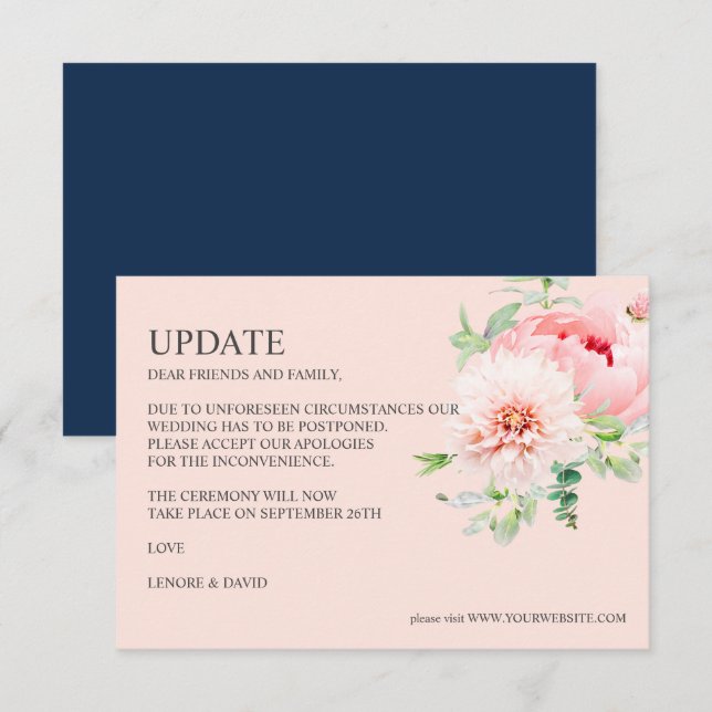Convites Jardim Selvagem | Dahlia Peony Pink WEDDING UPDATE (Frente/Verso)