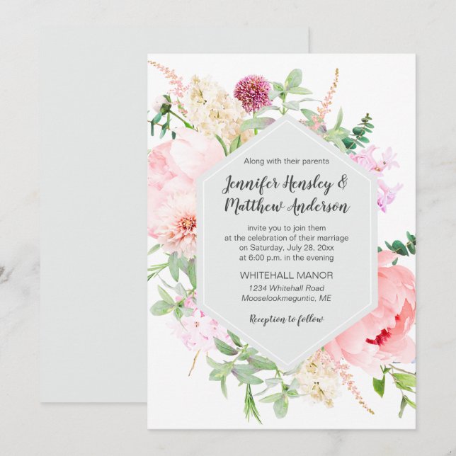 Convites Jardim Selvagem de Aquarela Casamento | (Frente/Verso)