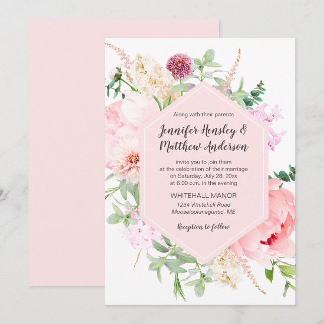Convites Jardim Selvagem de Aquarela Casamento | (Frente/Verso)