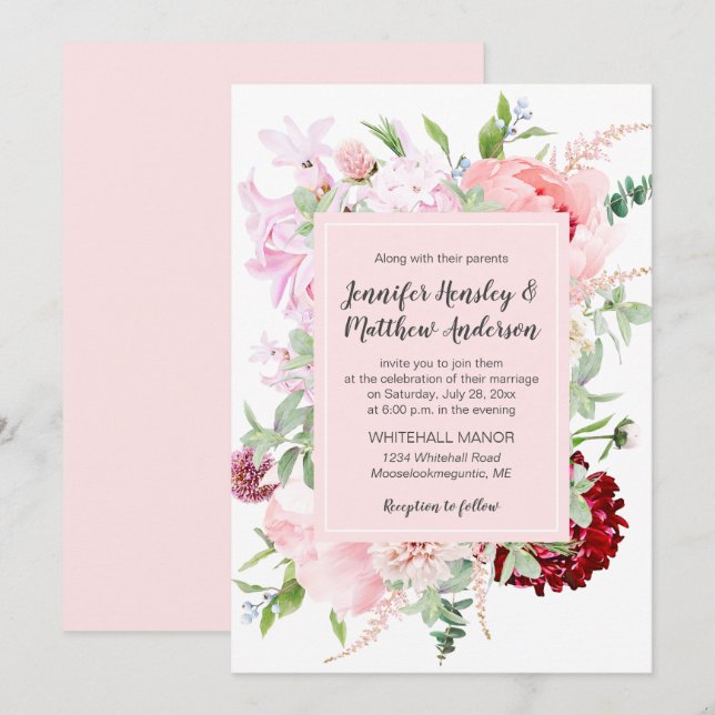 Convites Jardim Selvagem de Aquarela Casamento | (Frente/Verso)