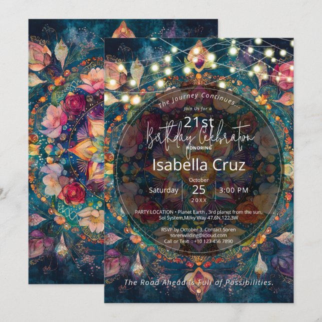 Convites Jardim Vivo | Design de Mandala Floral (Frente/Verso)