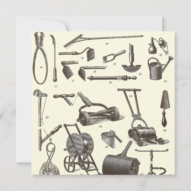 Convites Jardineiro Elegante - Ferramentas Antigas para Jar (Frente)