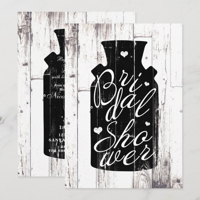 Convites Jarra de Leite de Madeira Branca de Fazenda Chá de (Frente/Verso)