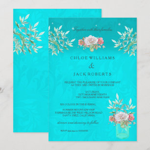 Convites Jarra de Mason Floral Azul Casamento Rosa Branco R