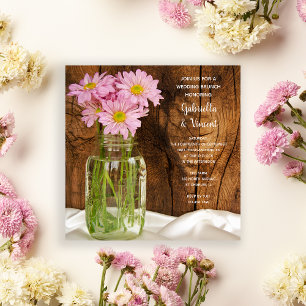 Convites Jarra de Mason Margaridas Rosa Country Brunch Pós-
