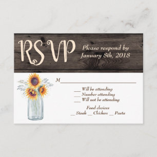 Convites Jarra de Pedra com Girassol Rústico para RSVP Coun
