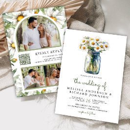 Convites Jarra de Pedra Floral com Código QR para Casamento
