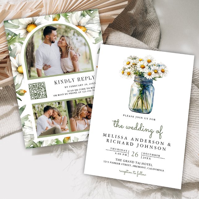 Convites Jarra de Pedra Floral com Código QR para Casamento (Criador carregado)