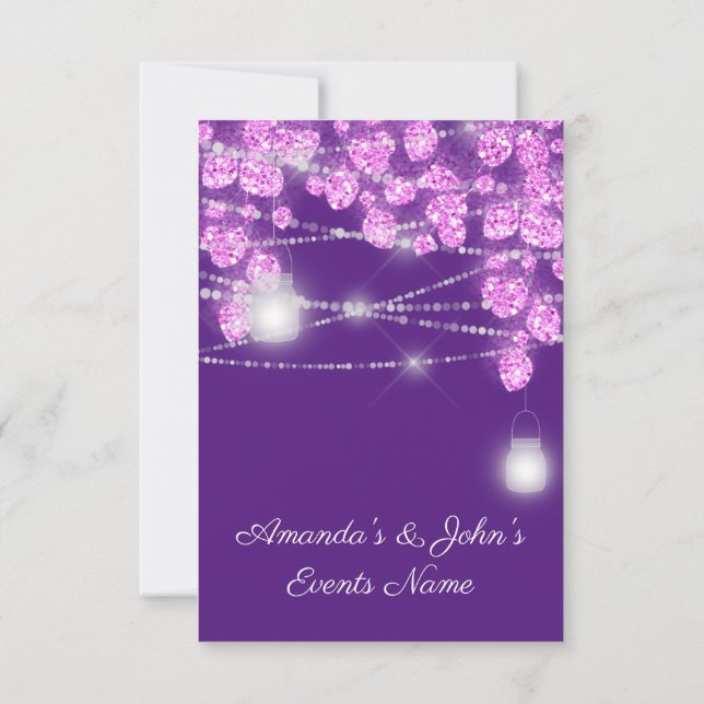 Convites Jarras de Luz de Casamento Brilho Roxo Violeta Ros (Verso)