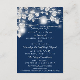 Convites Jarras de Luzes de Casamento Brilho Cinza Azul Mar