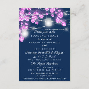 Convites Jarras de Luzes de Casamento Brilho Rosa Azul Mari